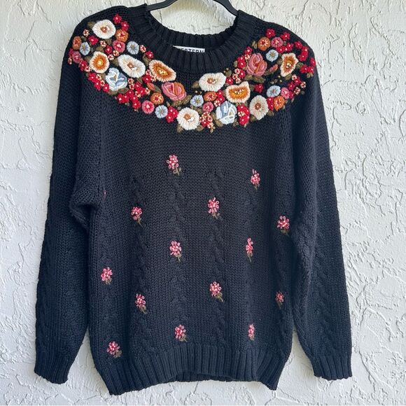 Vintage Sweaters - VINTAGE Sweater Women Medium Cottagecore Boho Fall Floral Knit